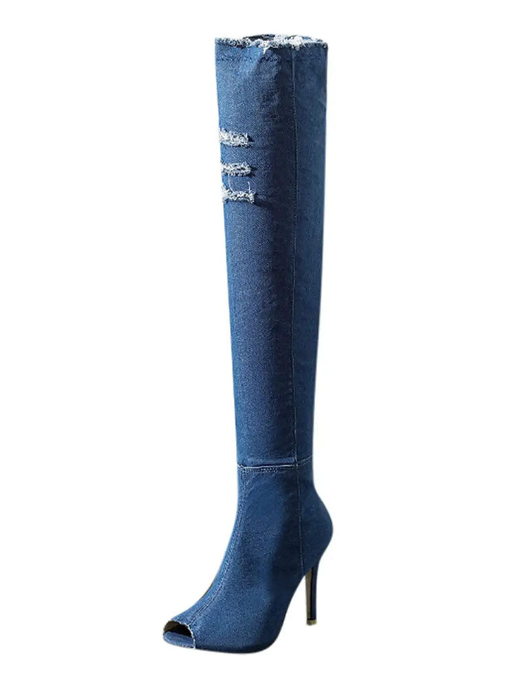 Peep-Toe-Overknee-Jeansstiefel