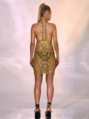 Liora – Minikleid mit Pailletten und Kristallen in Gold