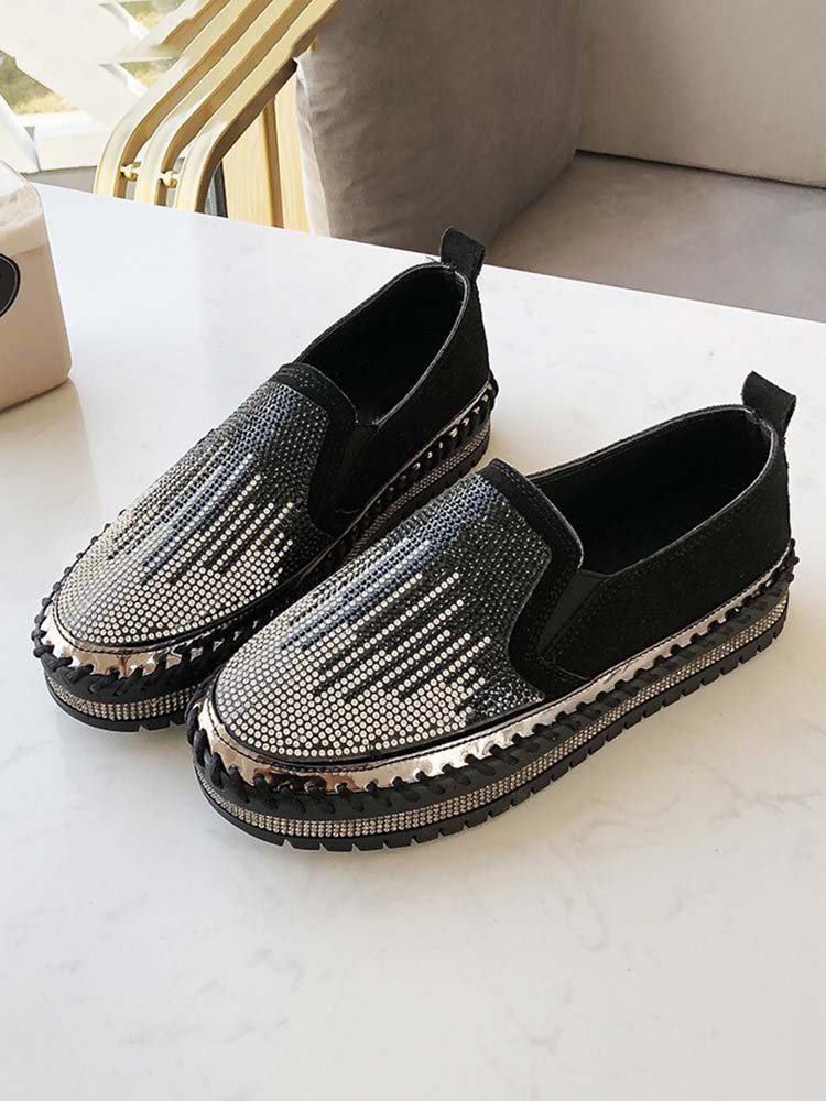 Rhinestone Slip-on Loafer Shoes
