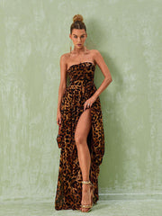 Malou Strapless Leopard Printed Maxi Dress