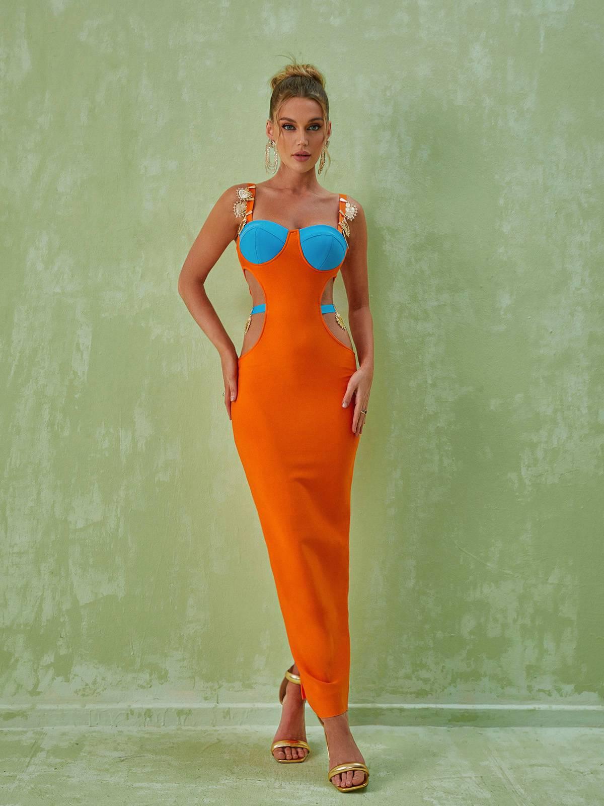 Margaux Embellished Cutout Maxi Dress In Orange
