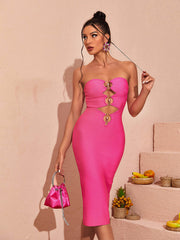 Maverick Strapless Cutout Bandage Dress In Hot Pink