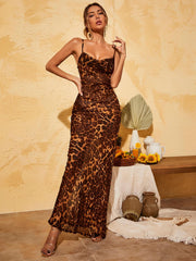 Melany Leopard Print Spaghetti Maxi Dress