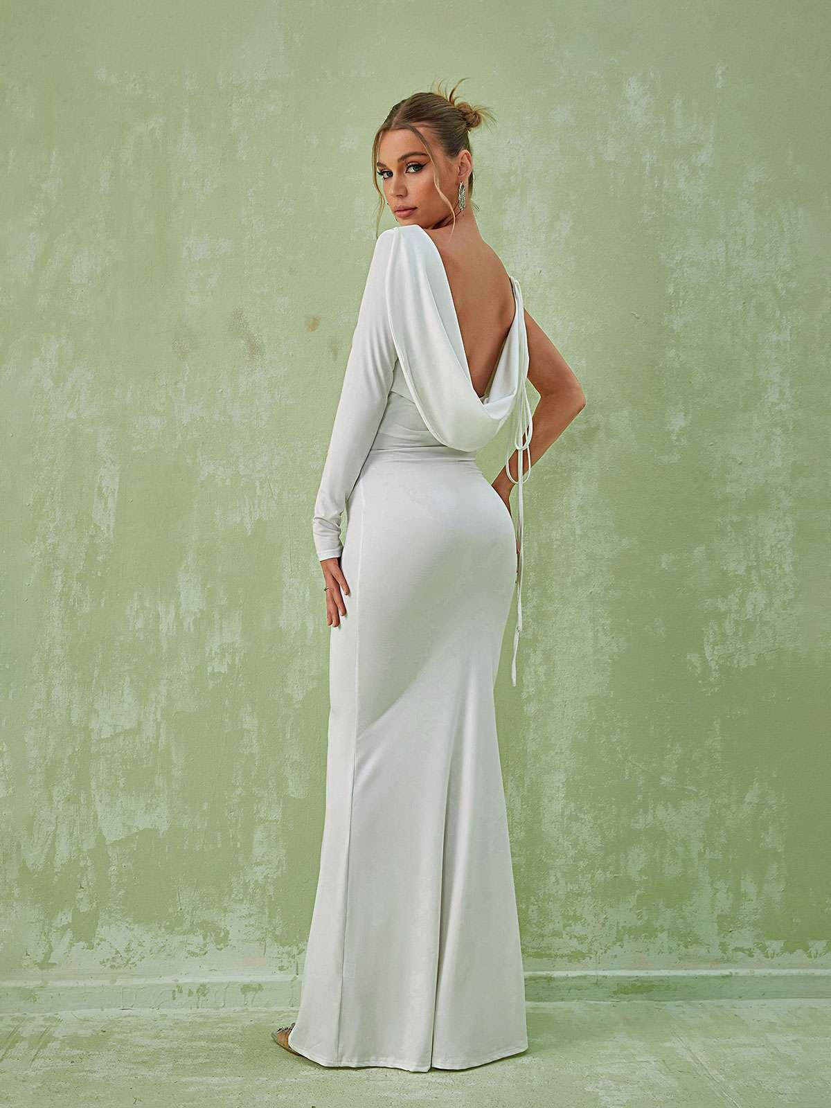 Meliora One Shoulder Backless Maxi Dress In White