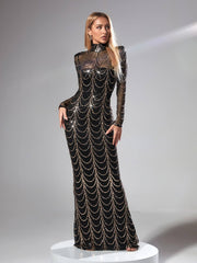 Melisande Long Sleeve Sequin Maxi Dress In Black