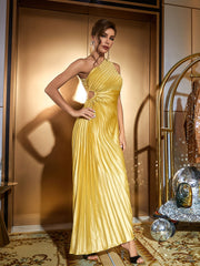 Miller One Shoulder Ruched Maxi Dress In Gold