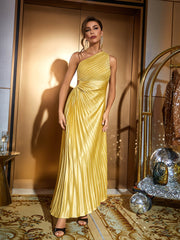 Miller One Shoulder Ruched Maxi Dress In Gold