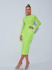 Vestido midi Neriah con adornos de cristal en verde 