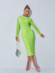 Vestido midi Neriah con adornos de cristal en verde 