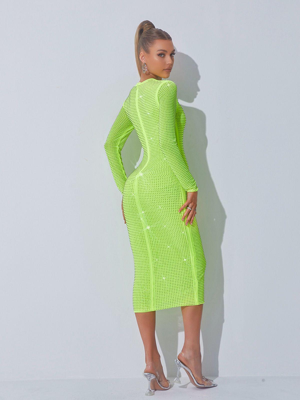 Neriah Crystal Embellished Midi Dress In Green