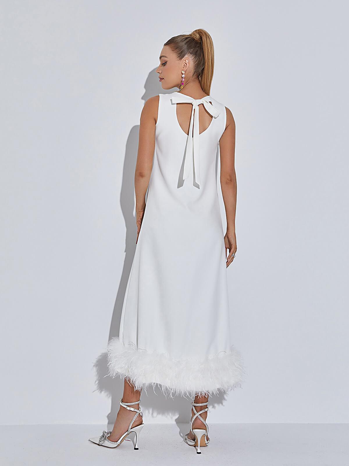 Vestido midi de plumas Nisha en blanco 