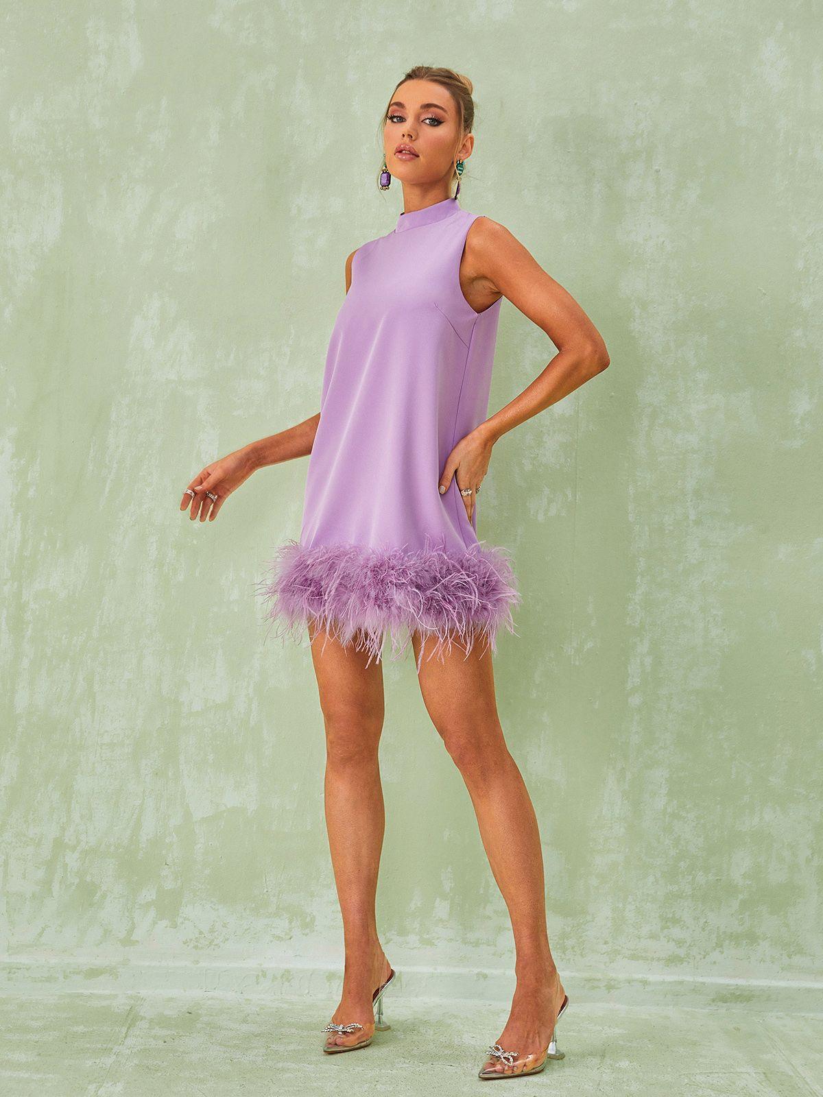 Nisha Feather Mini Dress In Lilac – Fiel Shop