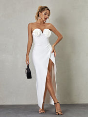 Nissa Strapless Flower Bandage Dress In White