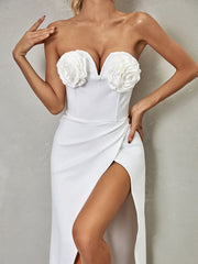 Nissa Strapless Flower Bandage Dress In White