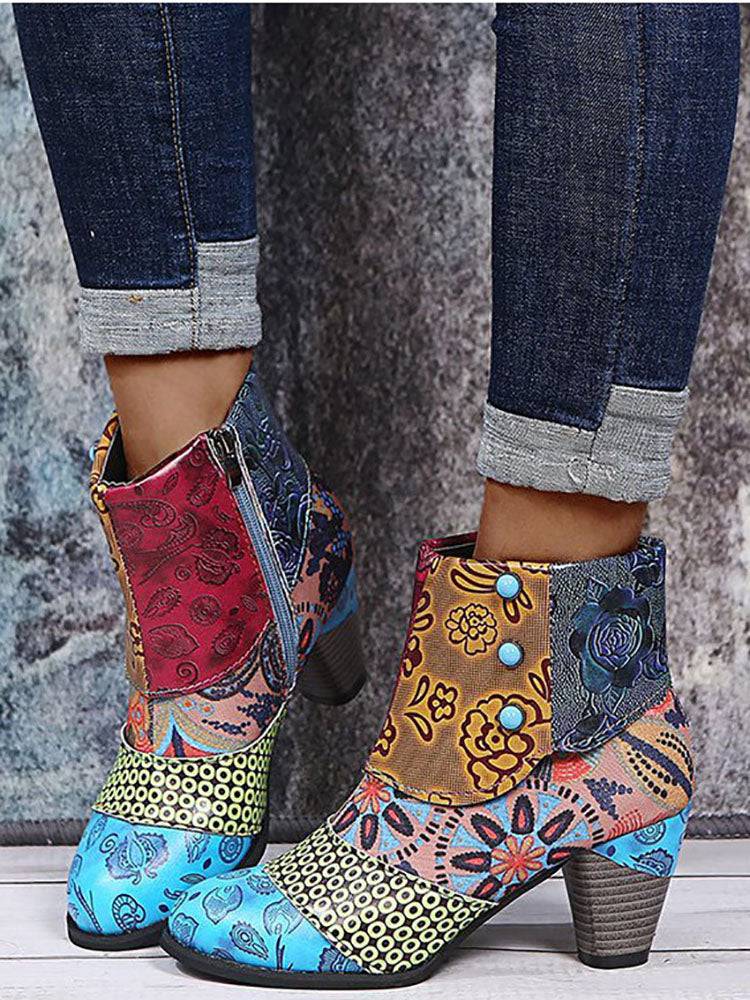 Zapatos de tacón alto con costuras bohemias de cuero