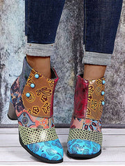 Zapatos de tacón alto con costuras bohemias de cuero