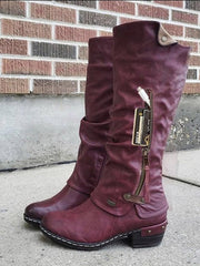 Zipper PU Leather Boots