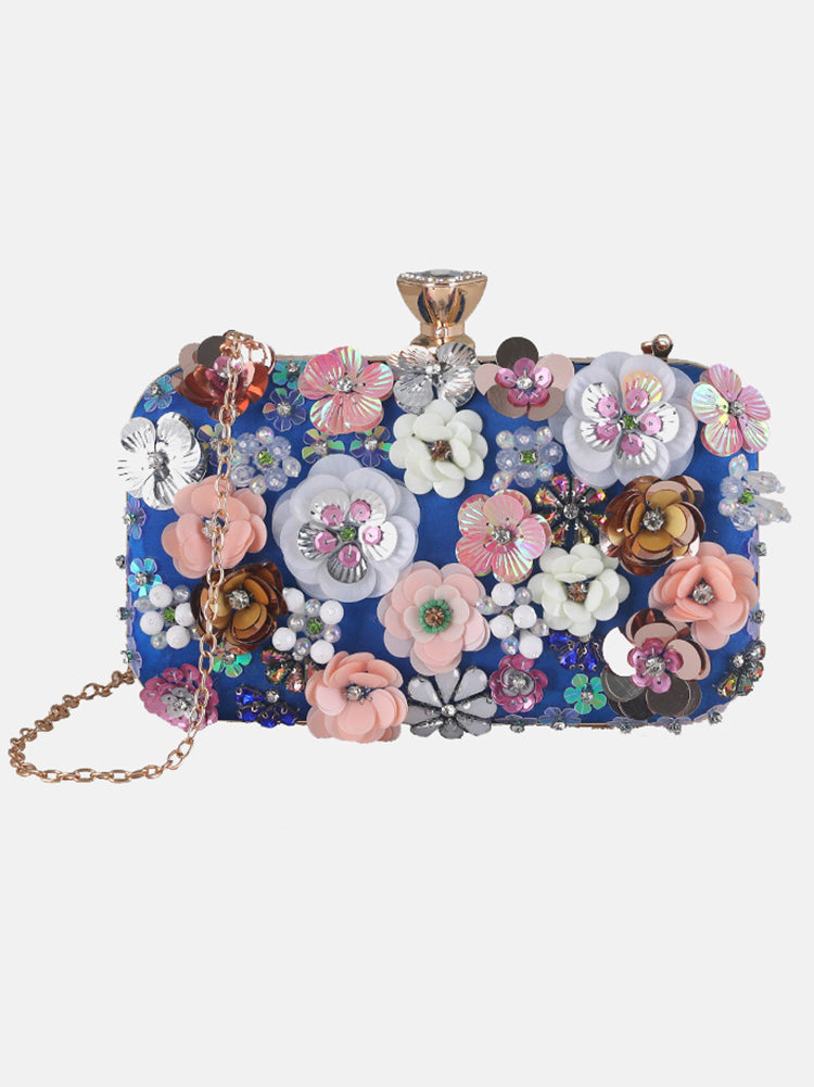 Bolso floral con perlas y diamantes de imitación