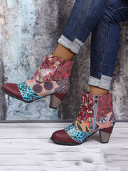 Zapatos de tacón alto con costuras bohemias de cuero