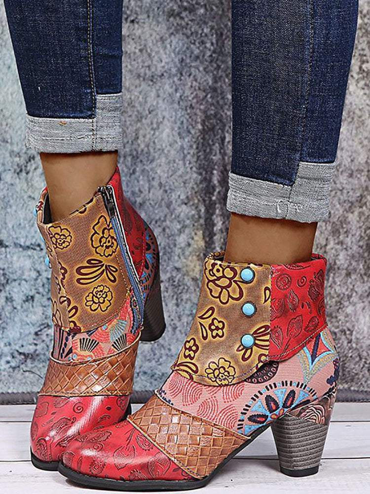 Zapatos de tacón alto con costuras bohemias de cuero