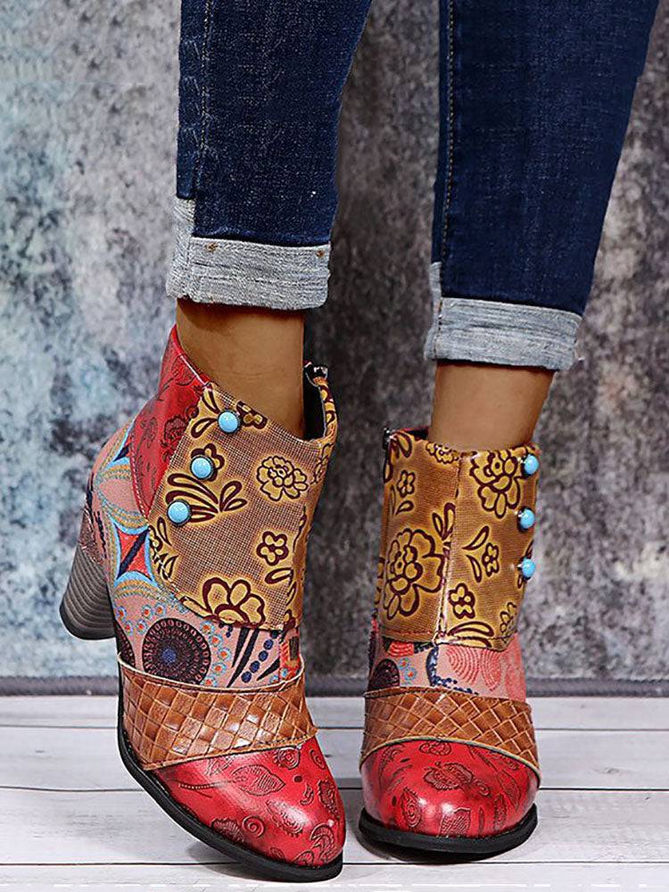 Zapatos de tacón alto con costuras bohemias de cuero