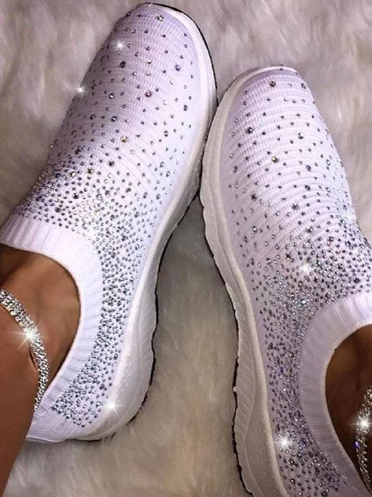 Zapatillas planas de malla con diamantes de imitación