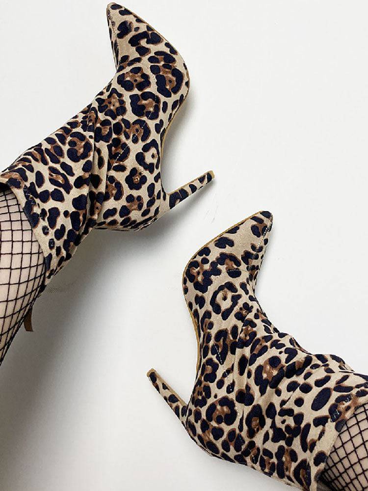 Point Toe Heeled Leopard Boots