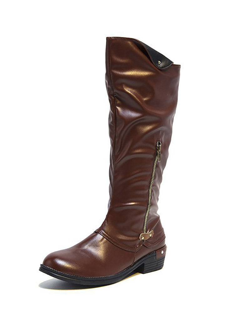 Zipper PU Leather Boots