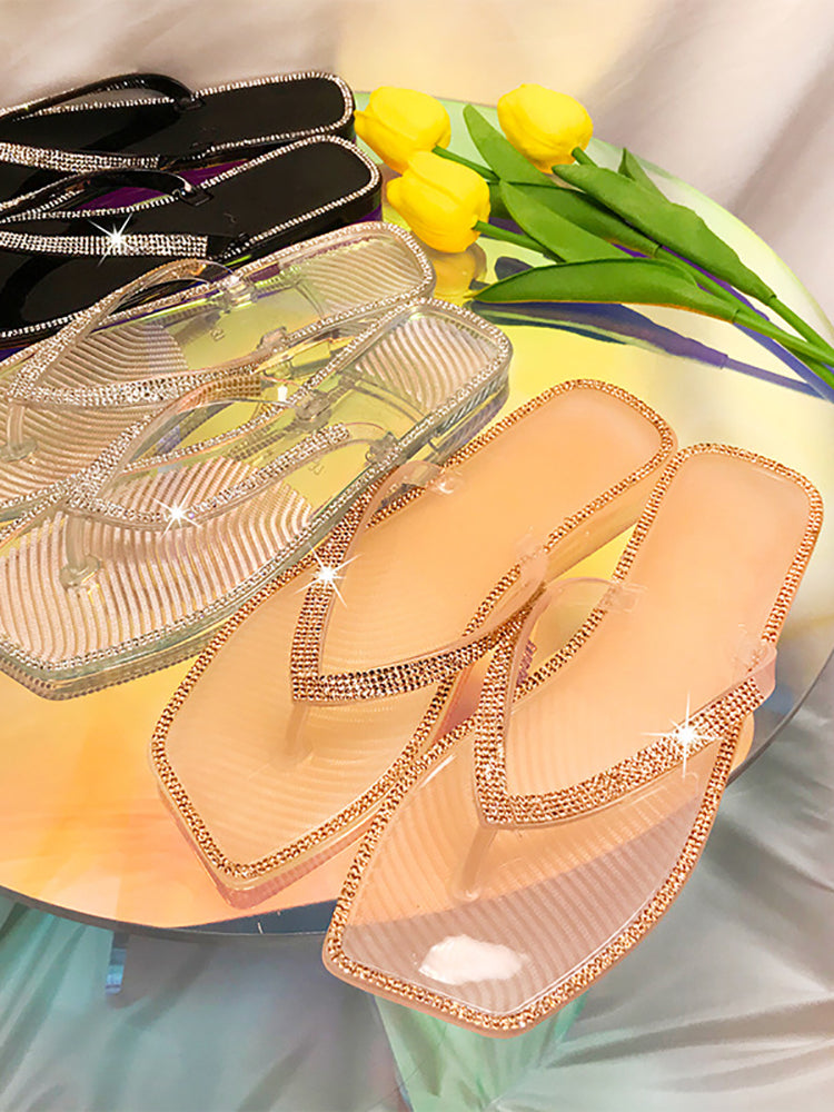 Flip-Flop-Hausschuhe mit Strass-Dekor