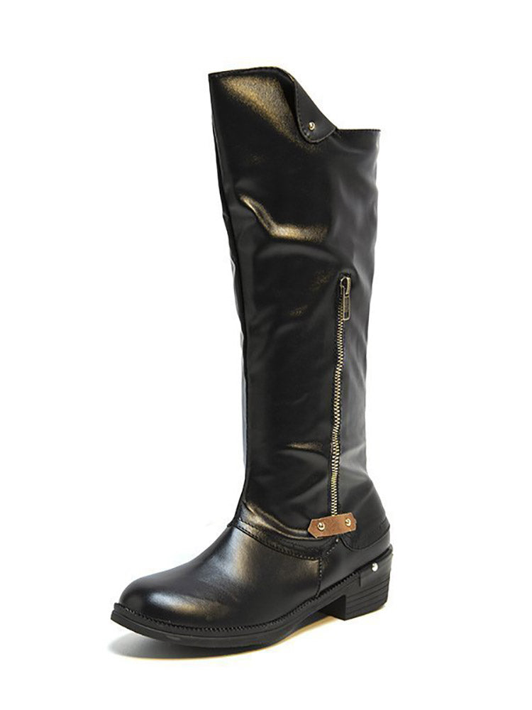 Zipper PU Leather Boots