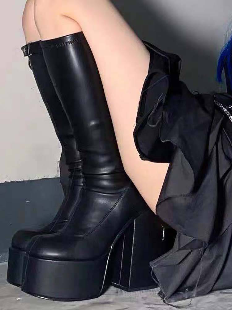 Chunky Heel Platform High Boots