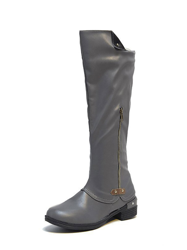 Zipper PU Leather Boots