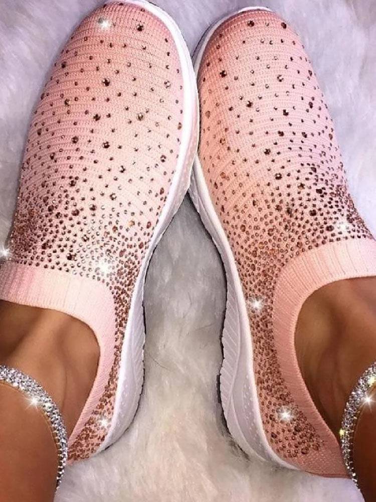 Zapatillas planas de malla con diamantes de imitación