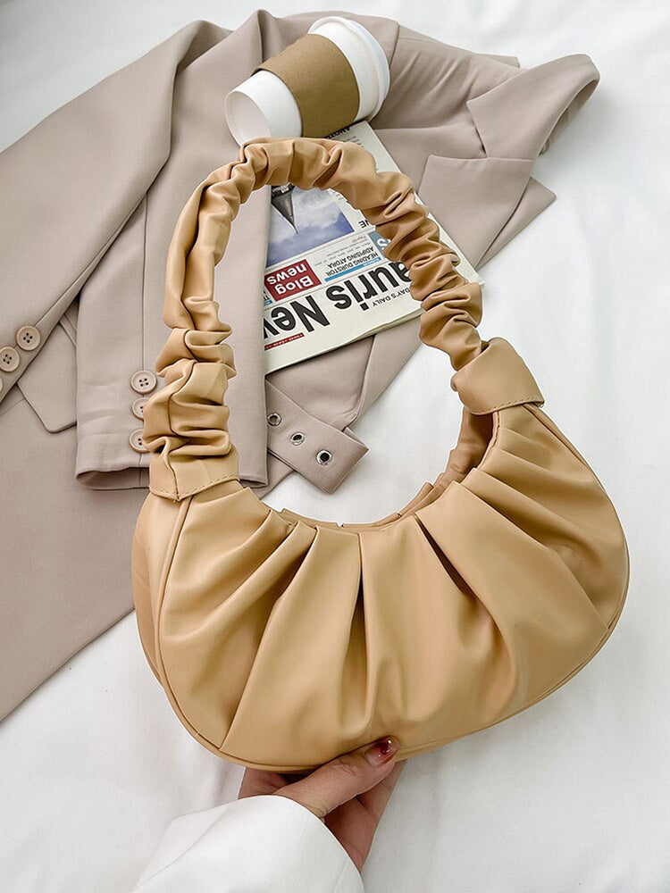 Pleated  Solid Color Shoulder Bag