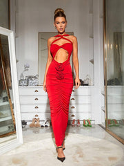 Pomeline Rose, figurbetontes Maxikleid in Rot 