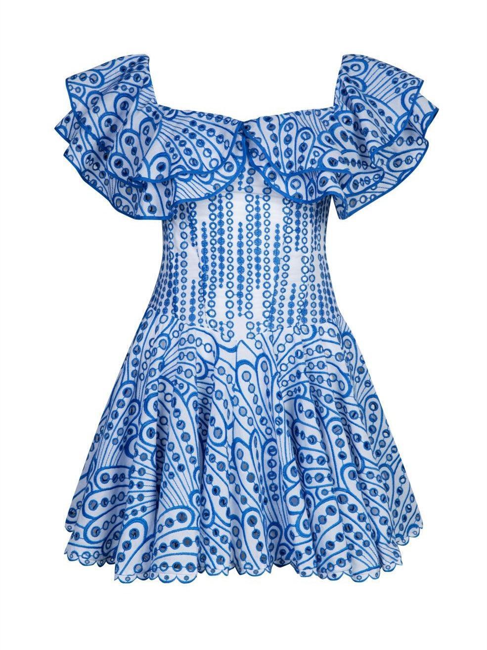 Princess Ruffle Cutout Mini Dress In Blue