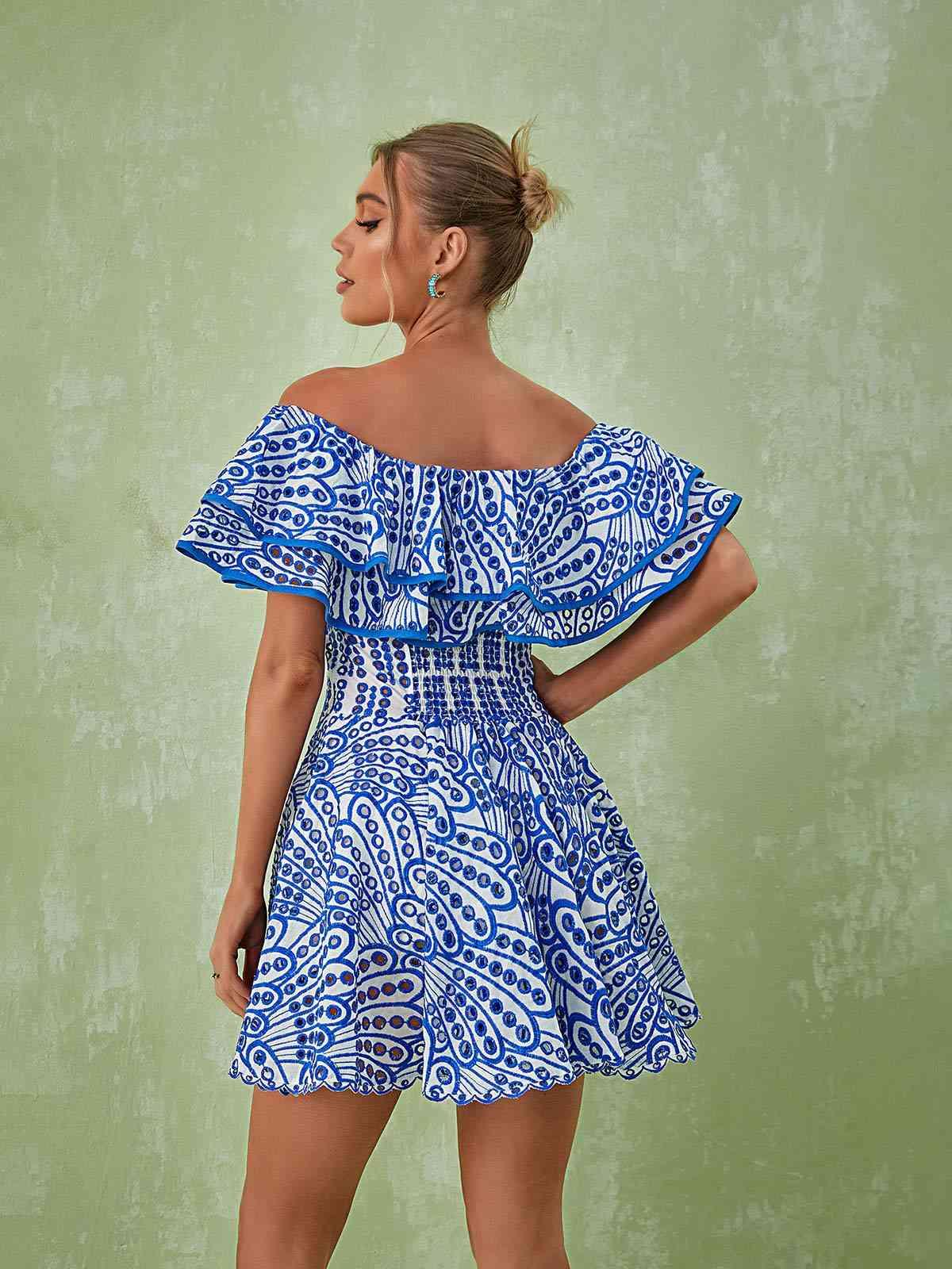 Princess Ruffle Cutout Mini Dress In Blue