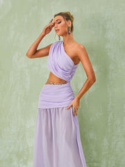 Psyche – Maxikleid mit One-Shoulder-Träger und Kette in Lavendel 