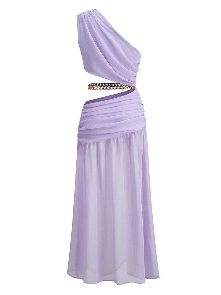 Psyche – Maxikleid mit One-Shoulder-Träger und Kette in Lavendel 