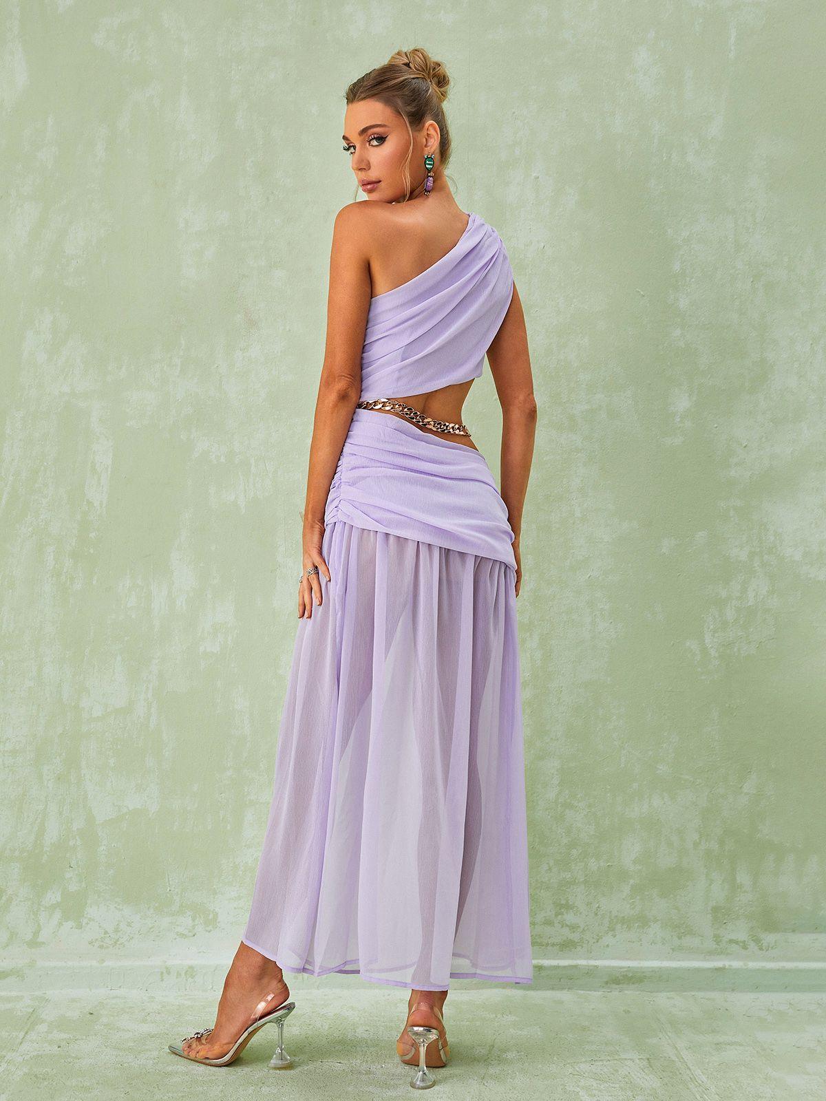 Psyche – Maxikleid mit One-Shoulder-Träger und Kette in Lavendel 