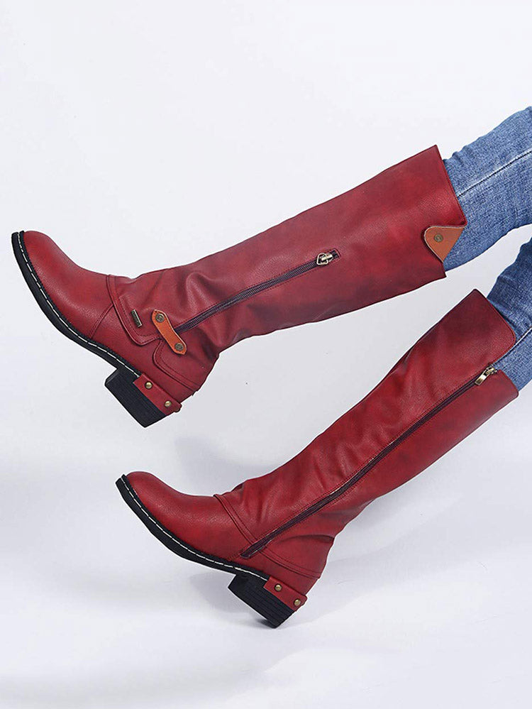 Zipper PU Leather Boots