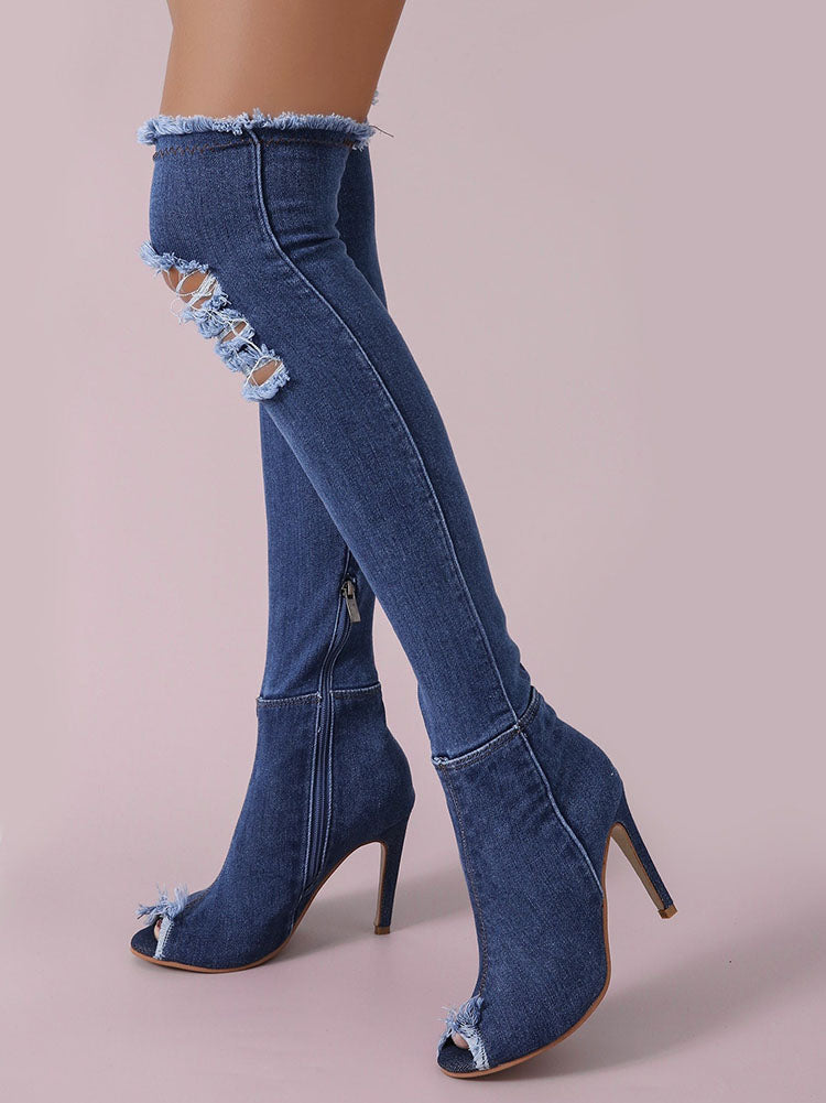 Peep-Toe-Overknee-Jeansstiefel