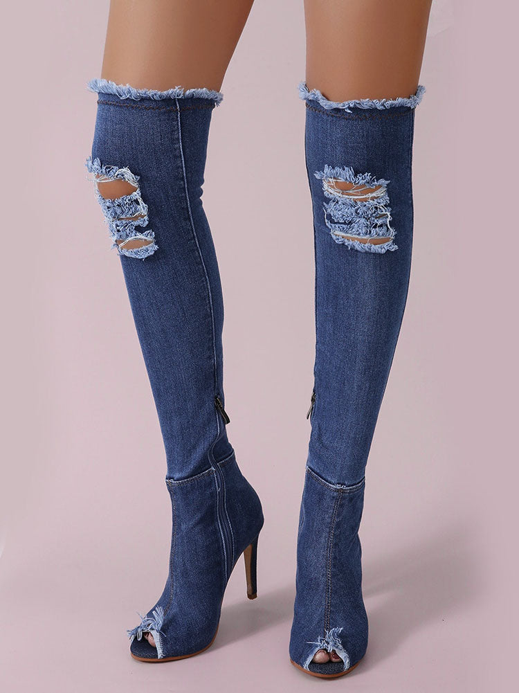 Peep-Toe-Overknee-Jeansstiefel