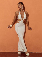 Rosalinda Halterneck Knit Maxi Dress In White