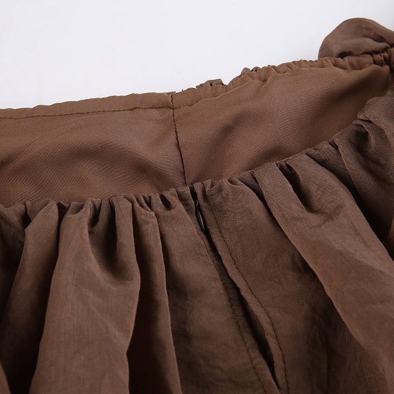 Milk Chocolate Vintage Ruffled Off Shoulder Midi Dress