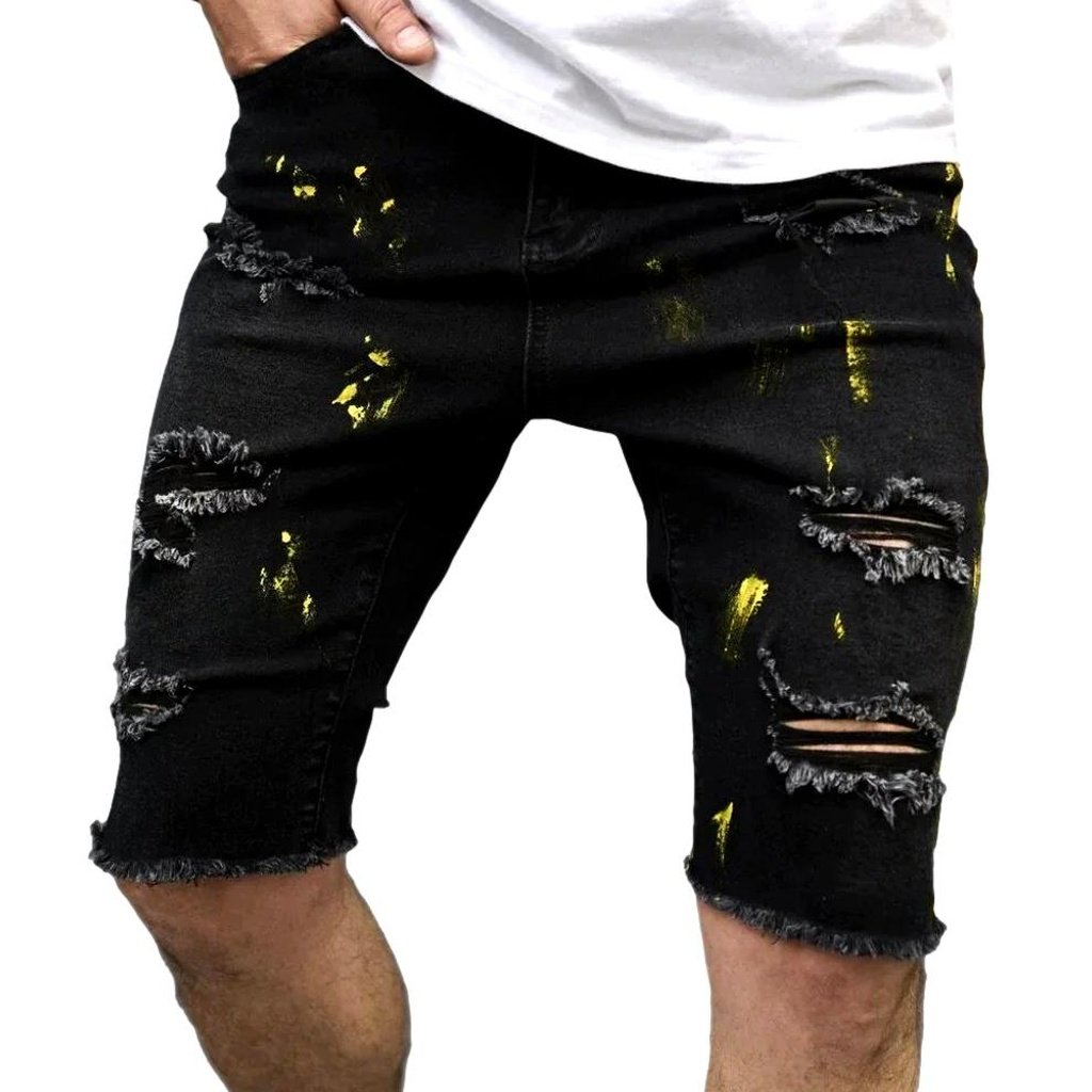 Gelb lackierte Distressed-Jeansshorts