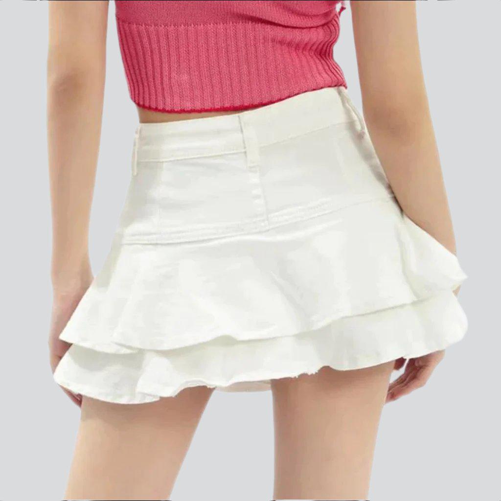 White ruffle skater denim skirt