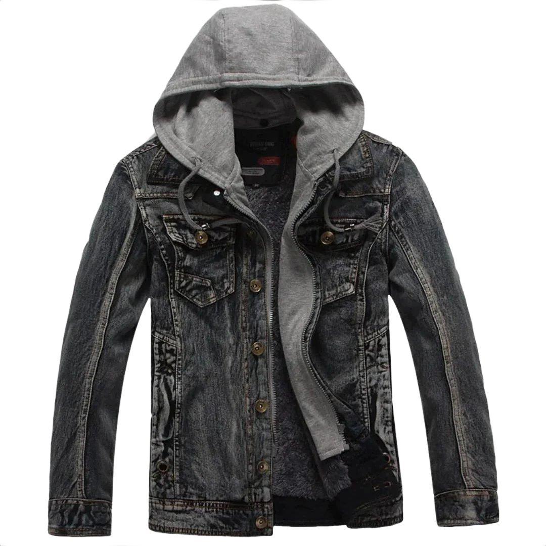 Winter hooded men's denim jacket