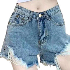 Shorts vaqueros anchos desgastados para mujer