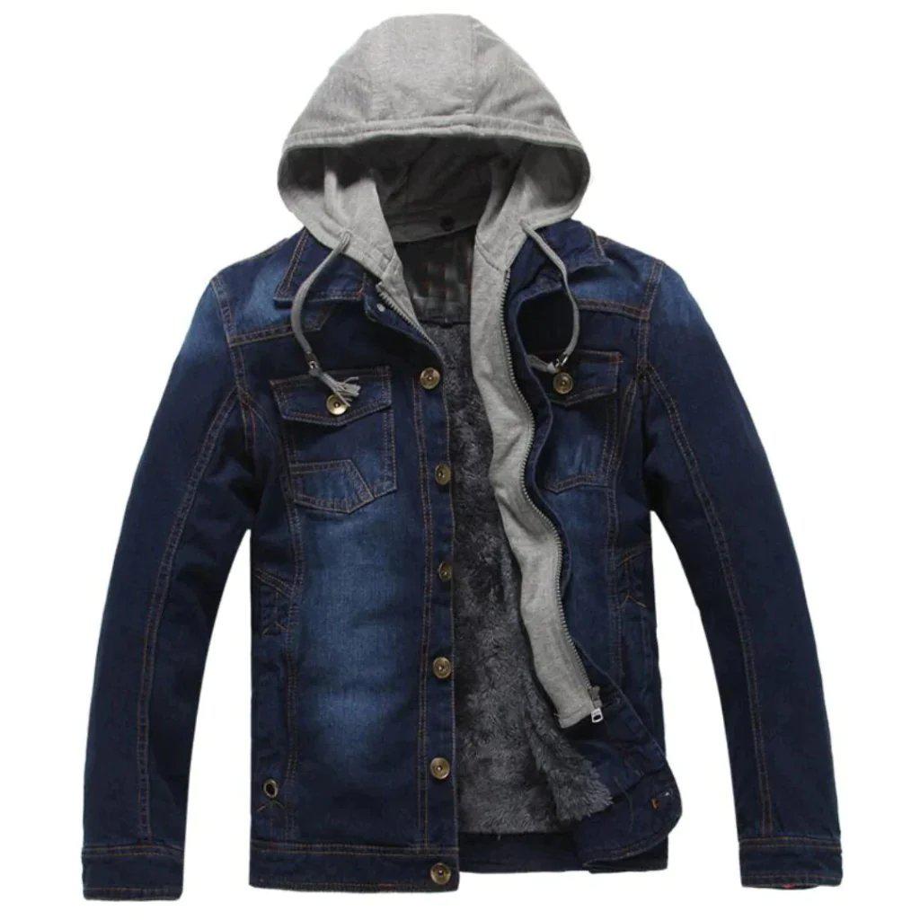 Winter hooded men's denim jacket